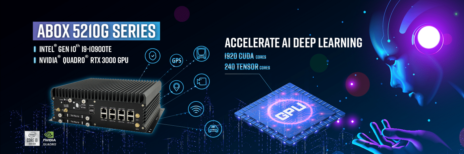 ABOX-5210 Edge AI GPU computer powered by Intel Xeon W-1290TE and NVIDIA Quadro RTX 3000 for autonomous vehicle operations.