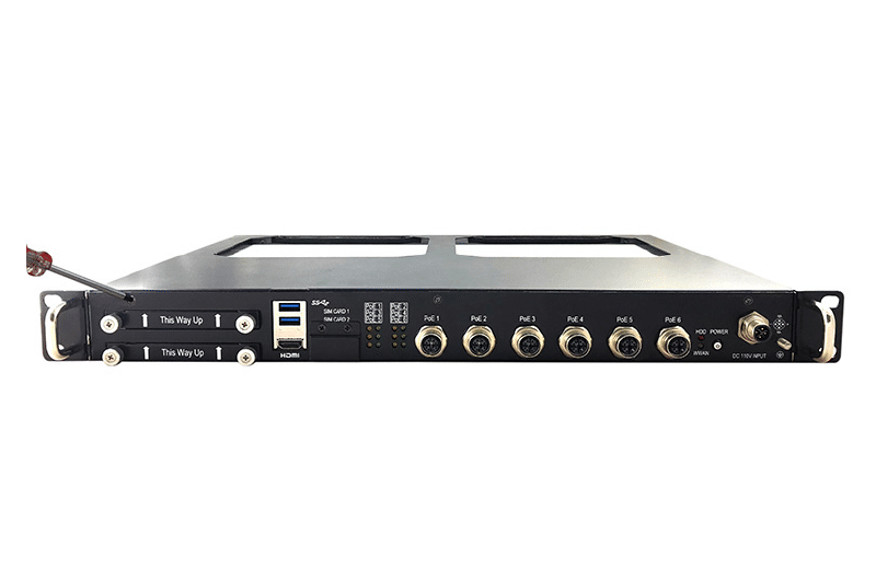 1U rackmount PC RBOX-1000-M12X featuring dual hot-swappable SATA RAID storage and Intel Core i7-6600U CPU