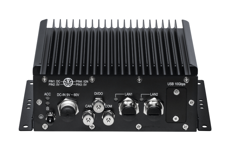 Rugged IP66 edge AI computer IBOX-600-IP66 featuring M12 connectors and fanless industrial PC design for high-reliability industrial automation