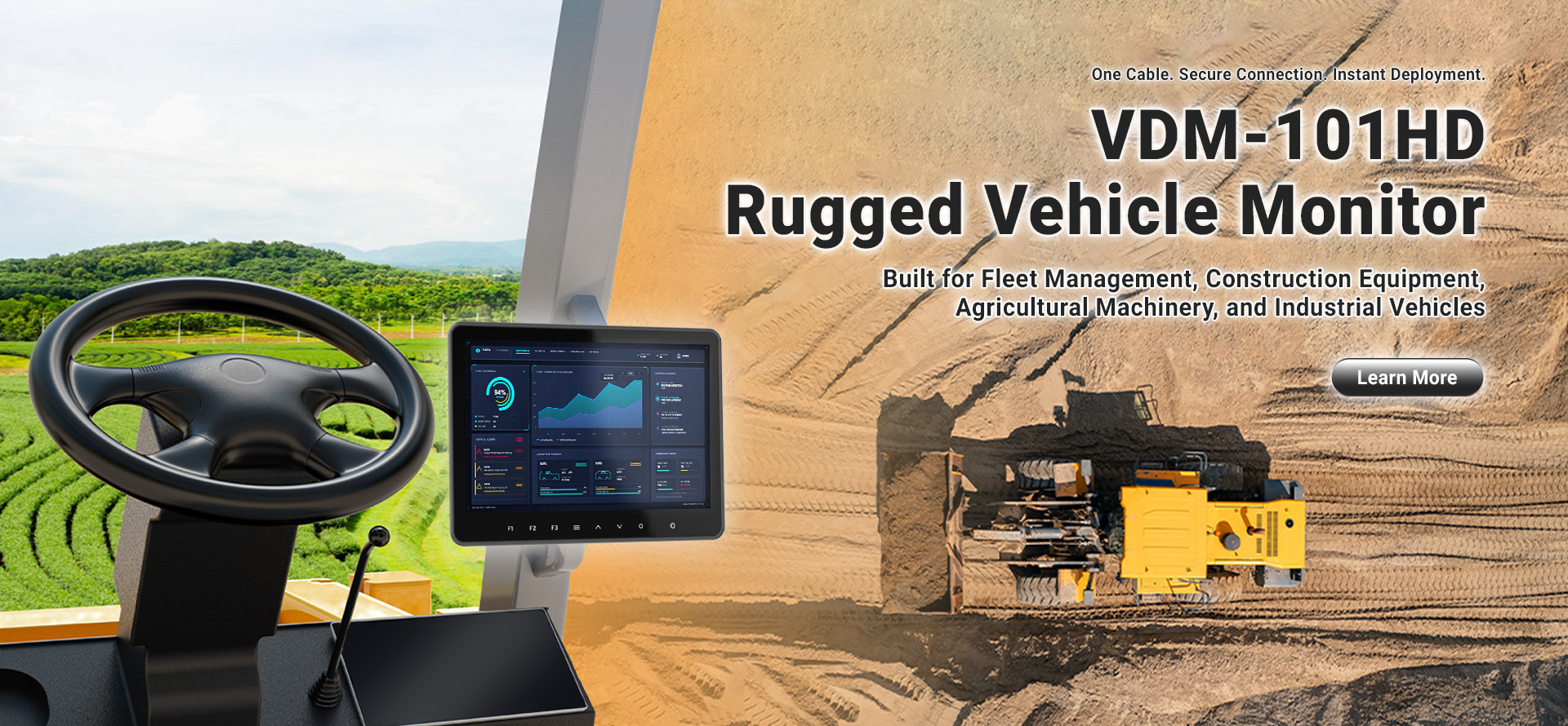 VDM-101HD: Rugged Vehicle Monitor with One-Cable Solution for Fleet Management and Industrial Vehicles