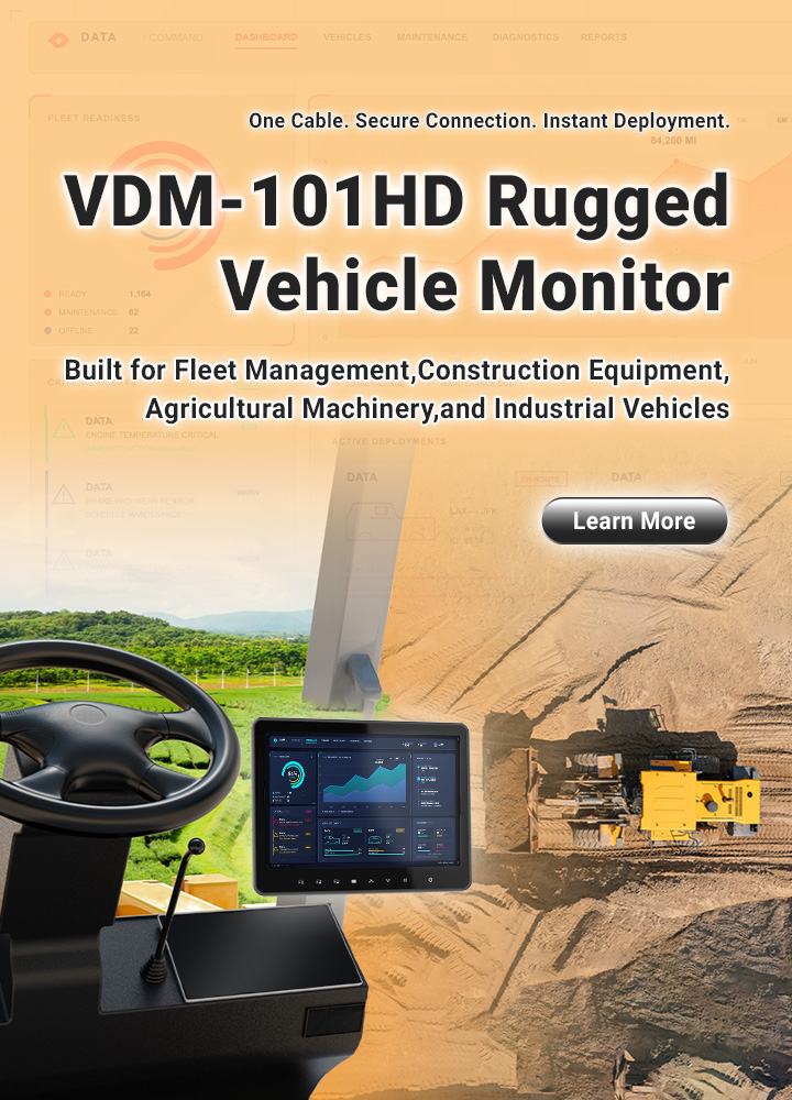 VDM-101HD: Rugged Vehicle Monitor with One-Cable Solution for Fleet Management and Industrial Vehicles